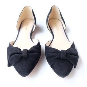 Nine West Flats Stefany Leather Suede Ballet Bow Front Pointy Toe D'Orsay EUC 7M